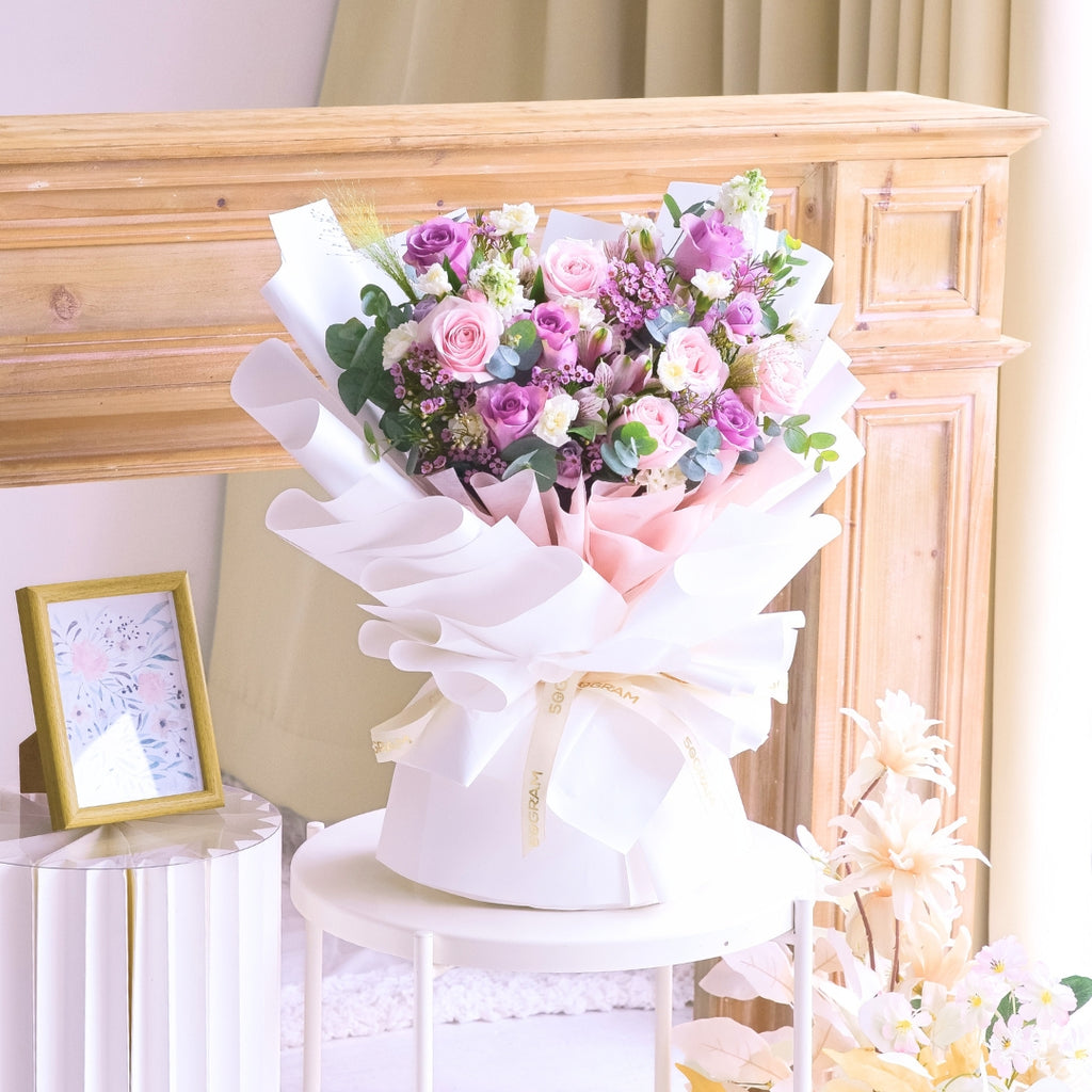 Lovely Blush Pink Purple Roses Hand Bouquet image 14