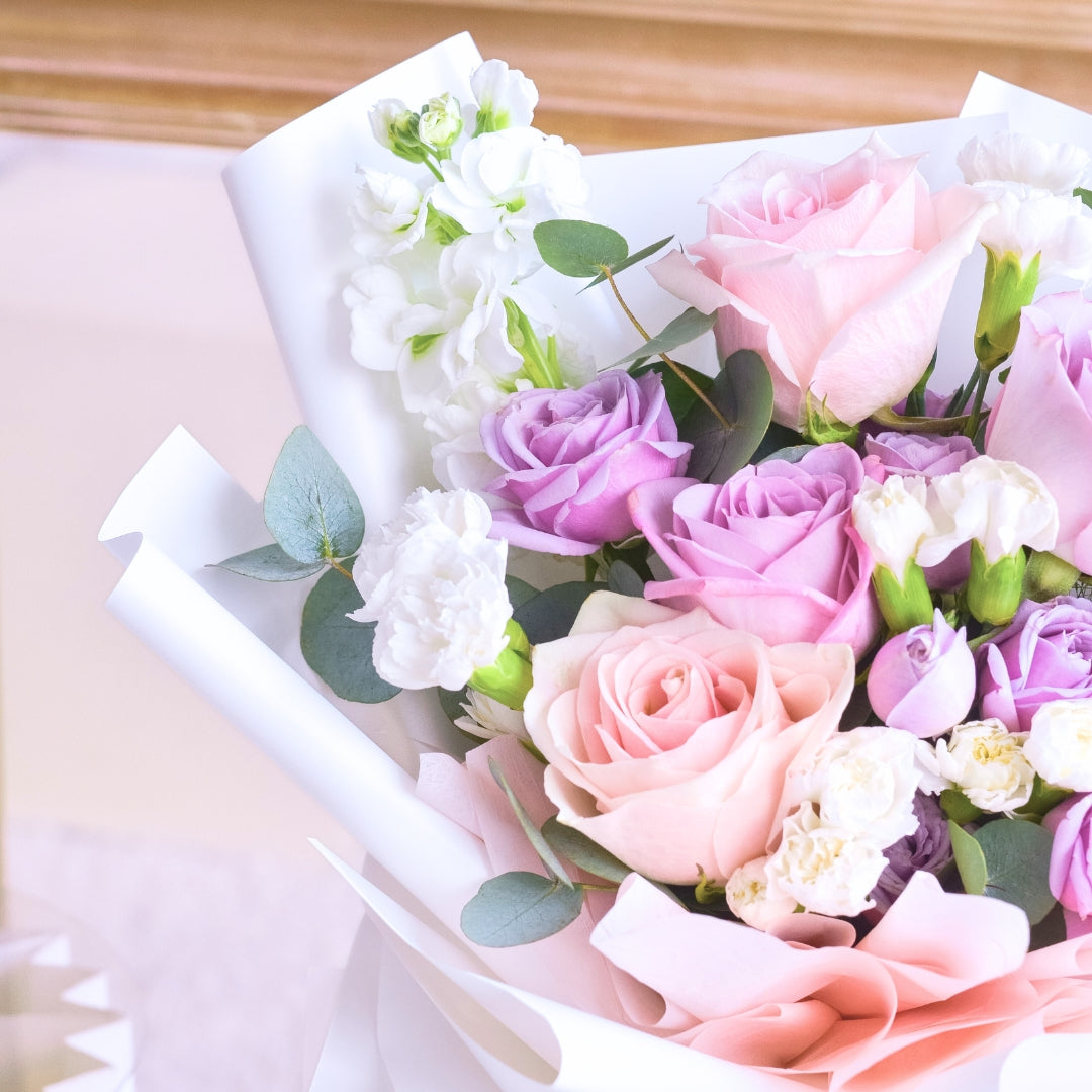 Lovely Blush Pink Purple Roses Hand Bouquet image 7