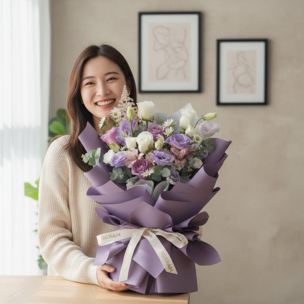 Lilac Mist Purple White Rose Hand Bouquet image 2