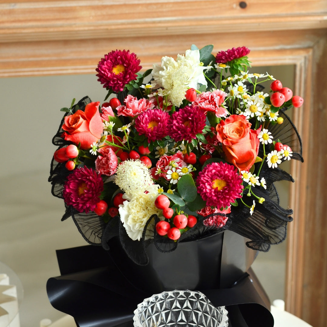 Wildflower Charm Orange Roses Russian Style Bouquet image 4