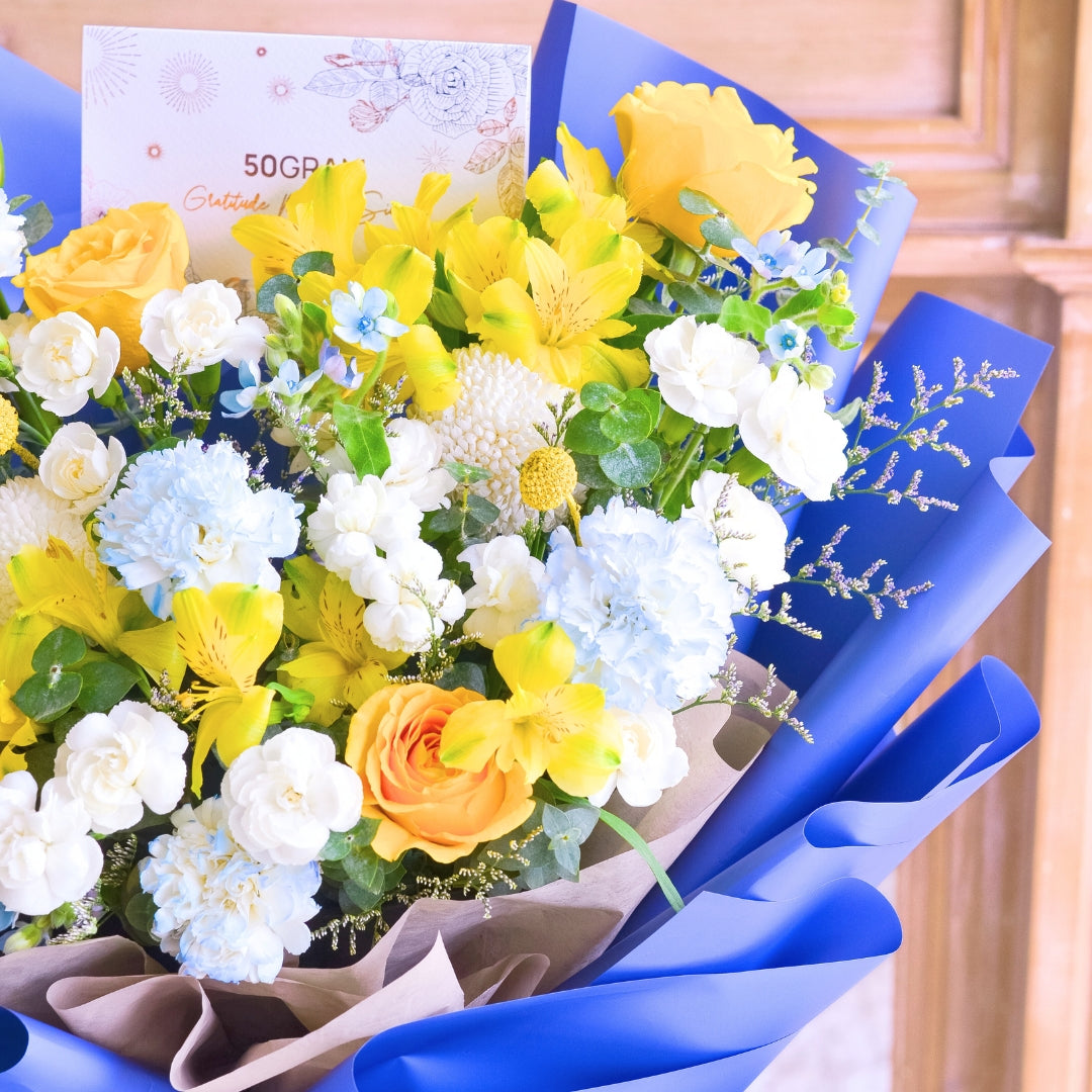 Blue Mirage Yellow Roses Hand Bouquet image 13