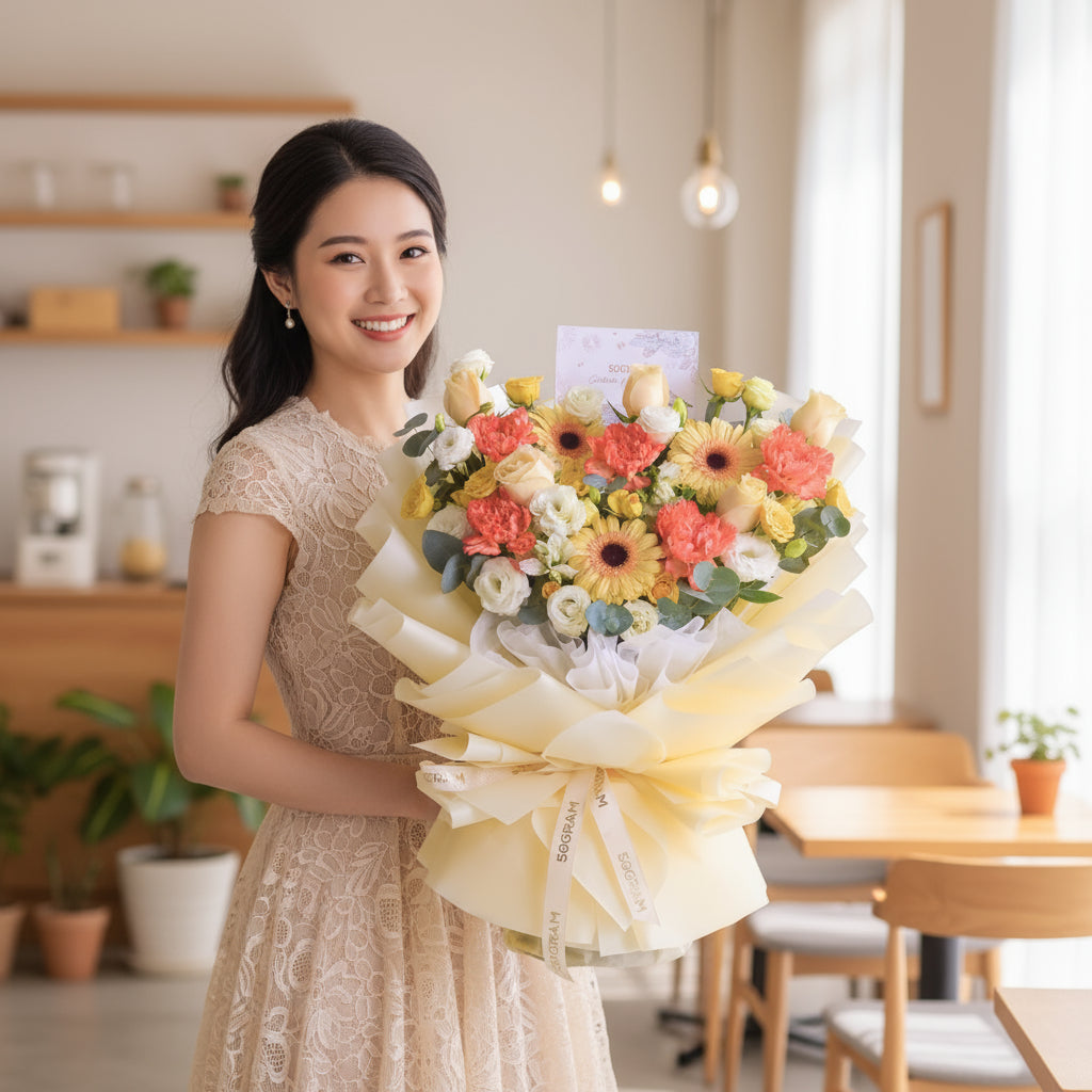 Sweet Glow Champagne Daisy Hand Bouquet image 1