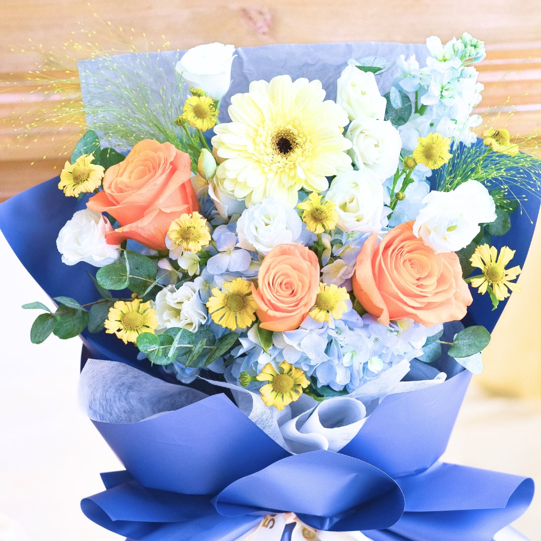 Blue Ember Orange Roses Hand Bouquet image 12