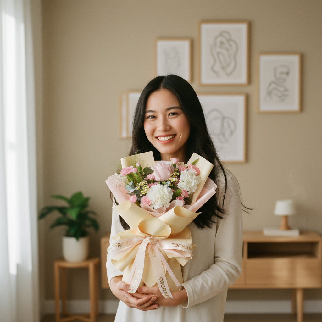 Velvet Nude Pink Roses Hand Bouquet image 3