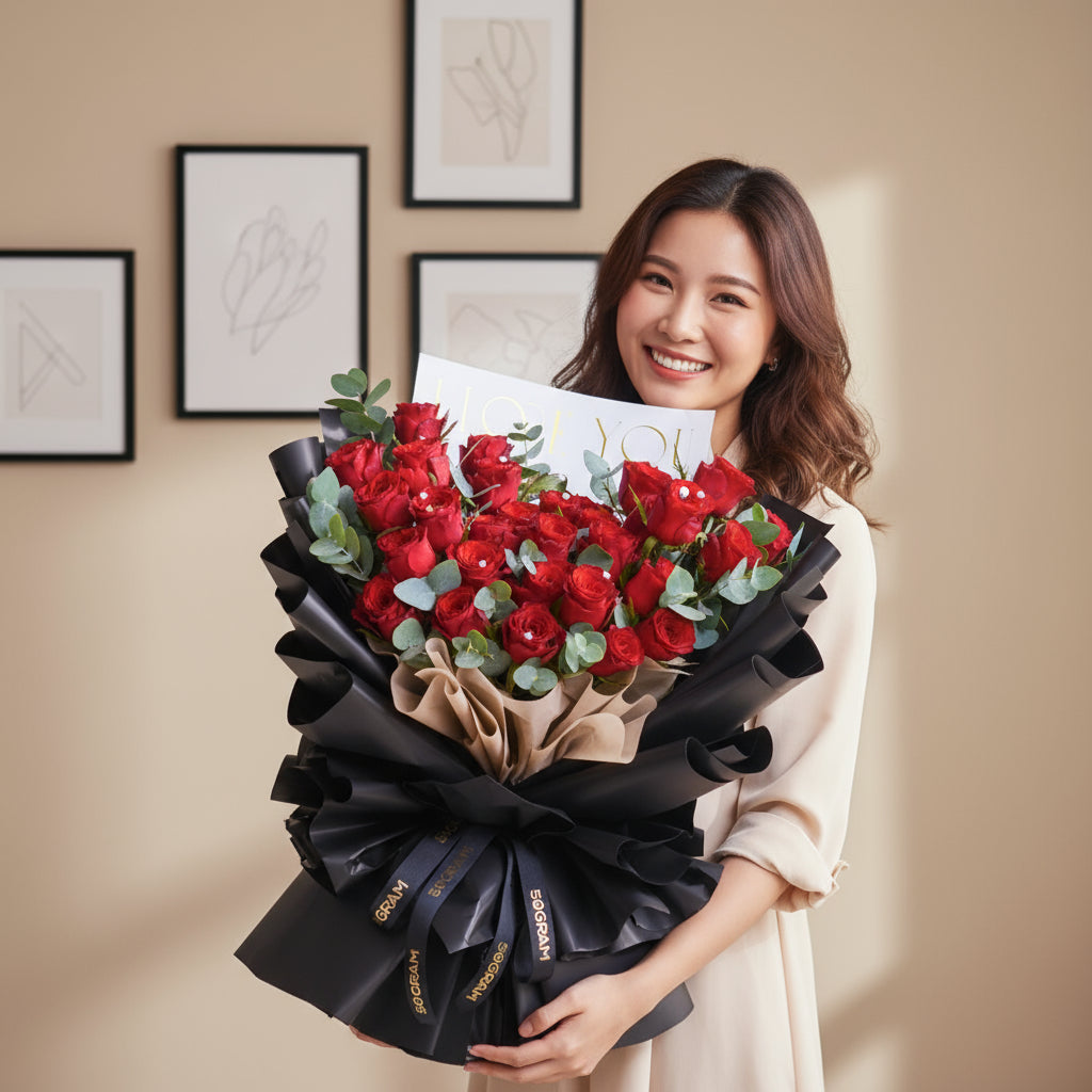 Ebony Love Red Roses Hand Bouquet image 1