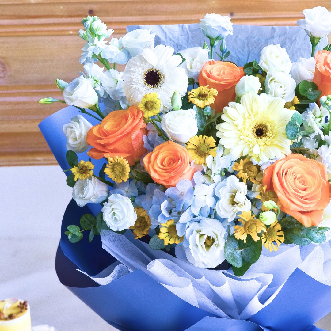 Blue Ember Orange Roses Hand Bouquet image 8