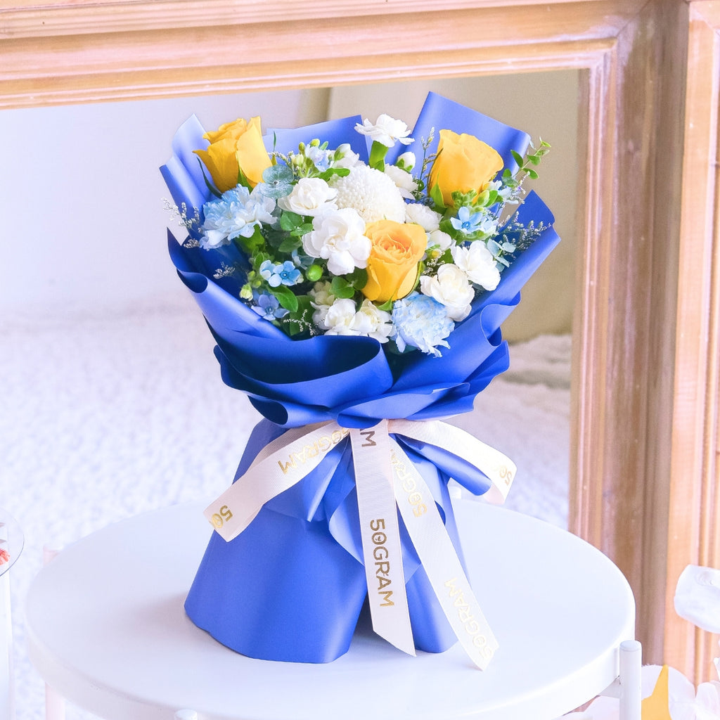 Blue Mirage Yellow Roses Hand Bouquet image 5