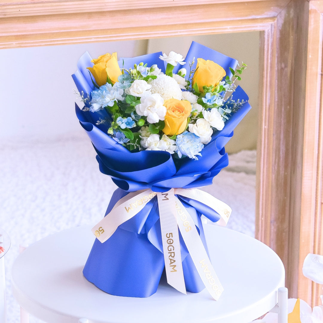 Blue Mirage Yellow Roses Hand Bouquet image 5
