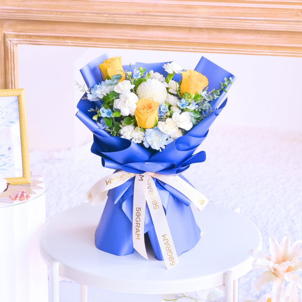 Blue Mirage Yellow Roses Hand Bouquet image 6