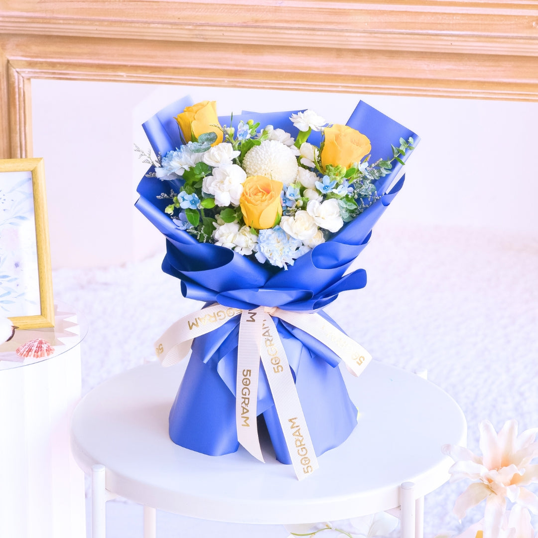 Blue Mirage Yellow Roses Hand Bouquet image 6