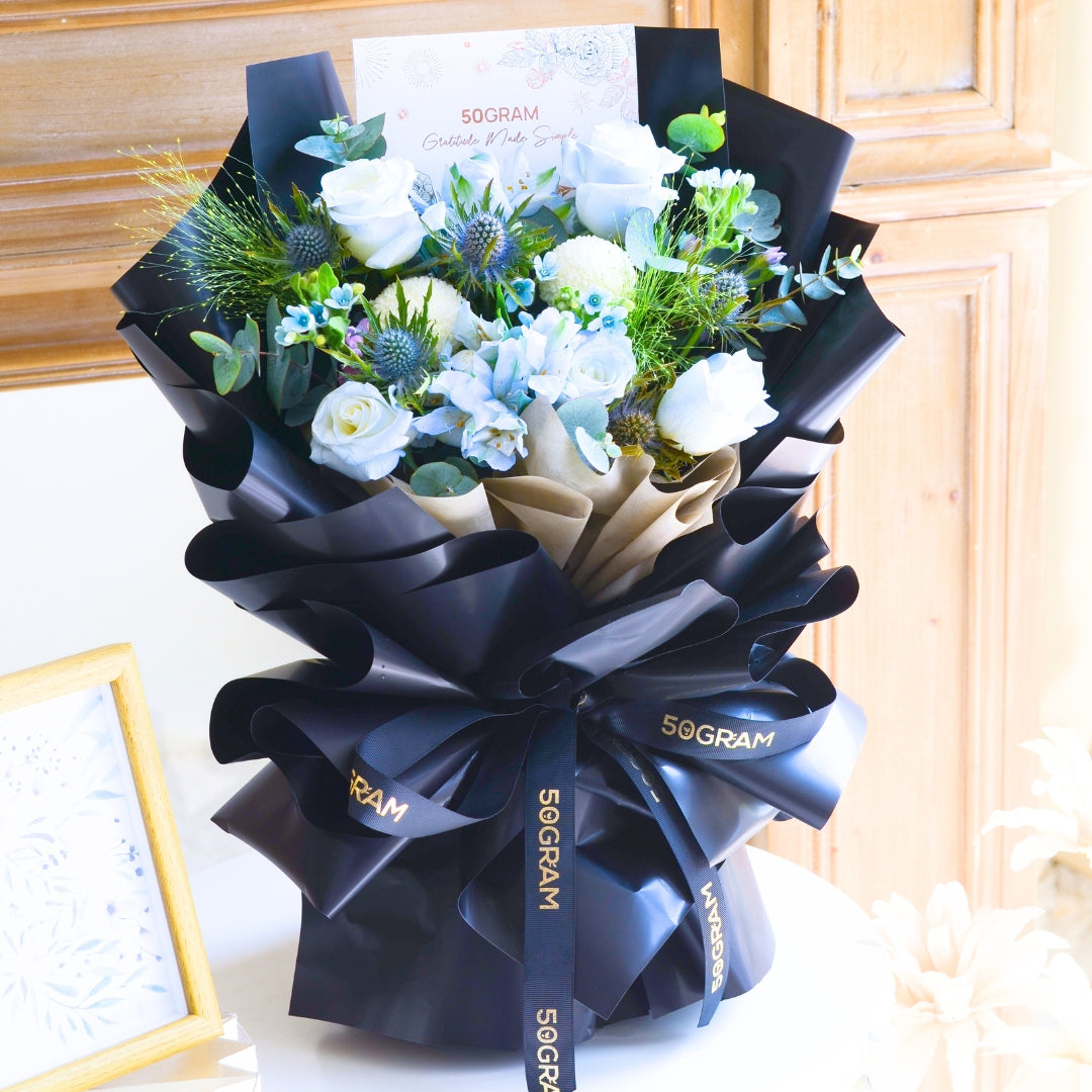 Frosted Elegance Light Blue Rose Hand Bouquet image 10