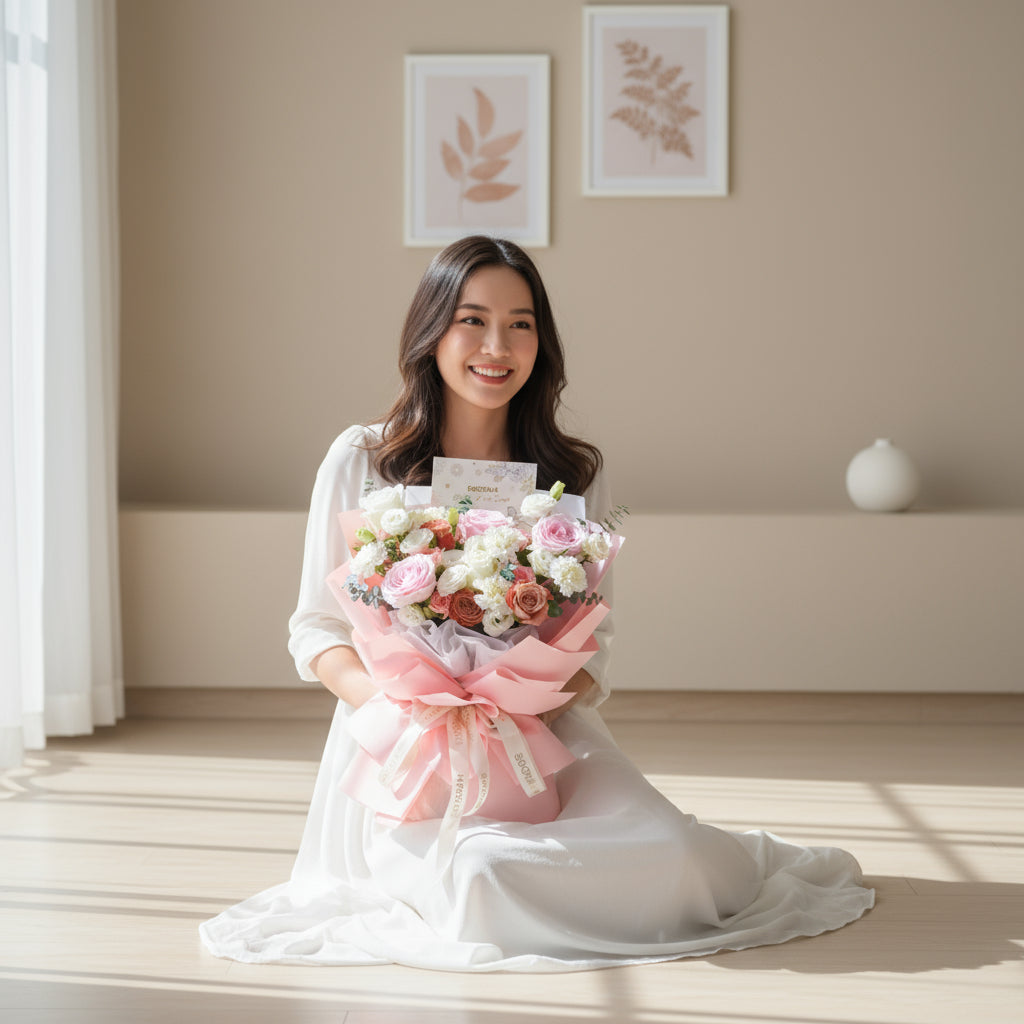 Love Bonds Pink Roses Hand Bouquet image 2
