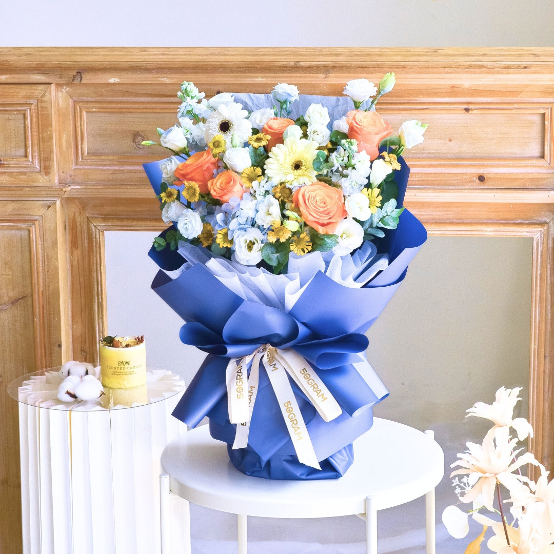 Blue Ember Orange Roses Hand Bouquet image 6