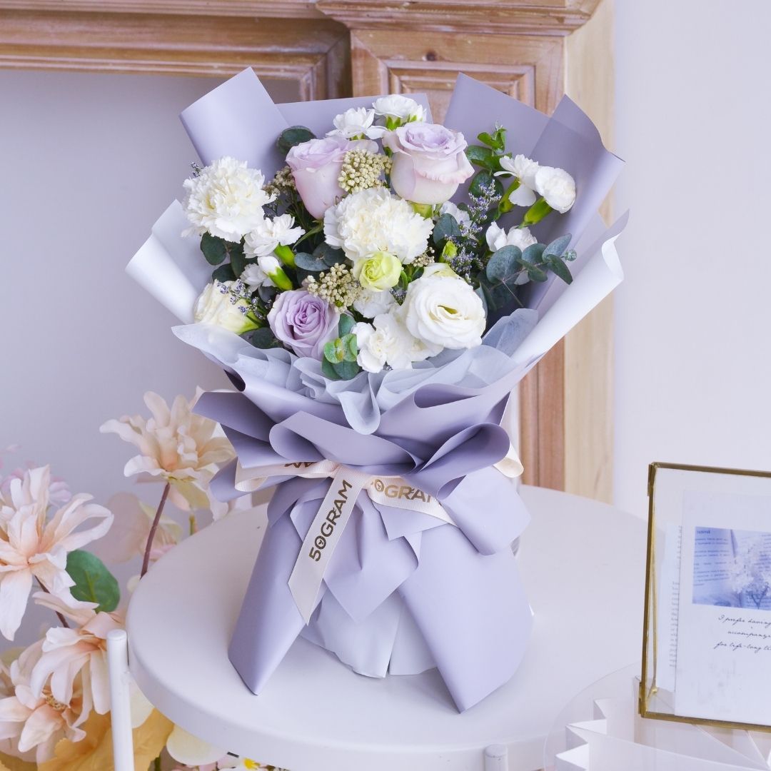 Misty Blooms Purple Roses Hand Bouquet image 4