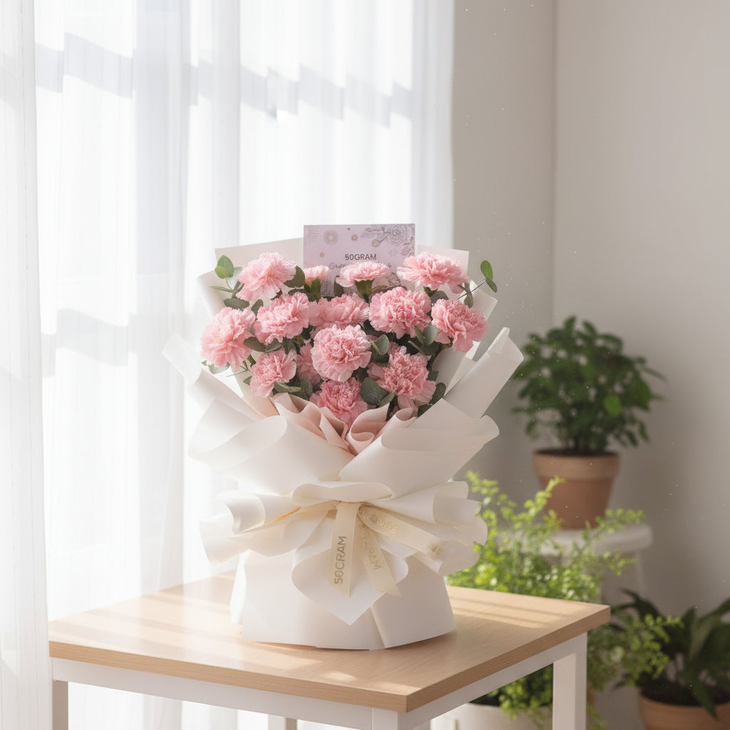 Blooming Heart Pink Carnation Hand Bouquet - Medium image 2