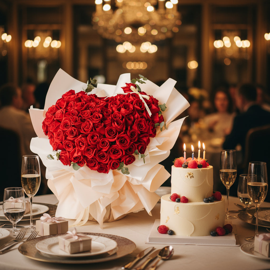 Luxuriante 99 Roses Marriage Proposal Hand Bouquet - Pink image 2
