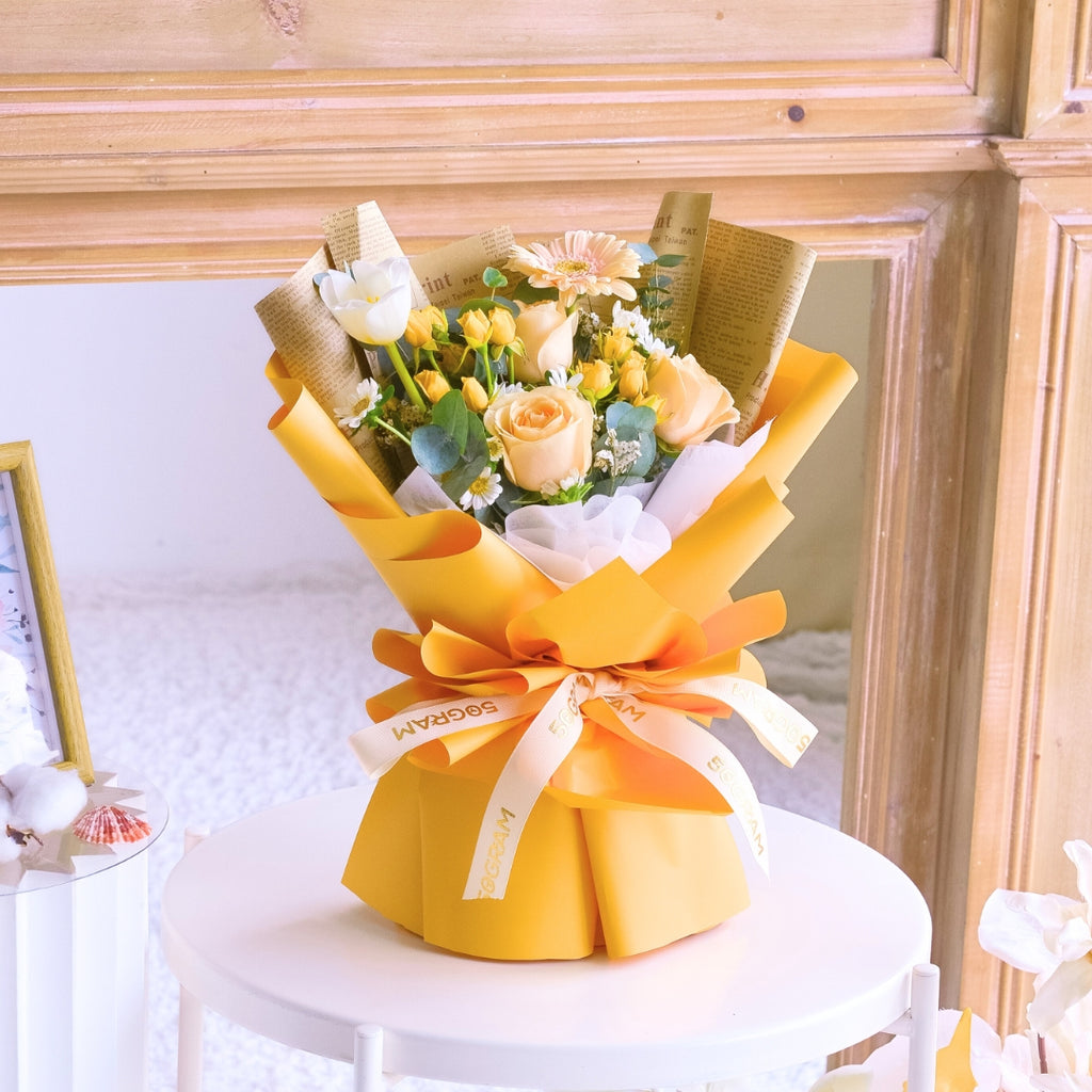 Sunset Symphony Champagne Roses Hand Bouquet image 6