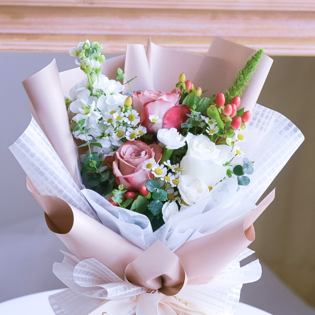 Neutral Muse Cappuccino Roses Hand Bouquet image 19
