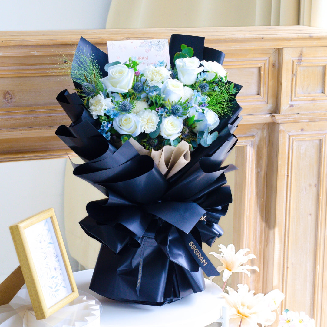 Frosted Elegance Light Blue Rose Hand Bouquet image 5