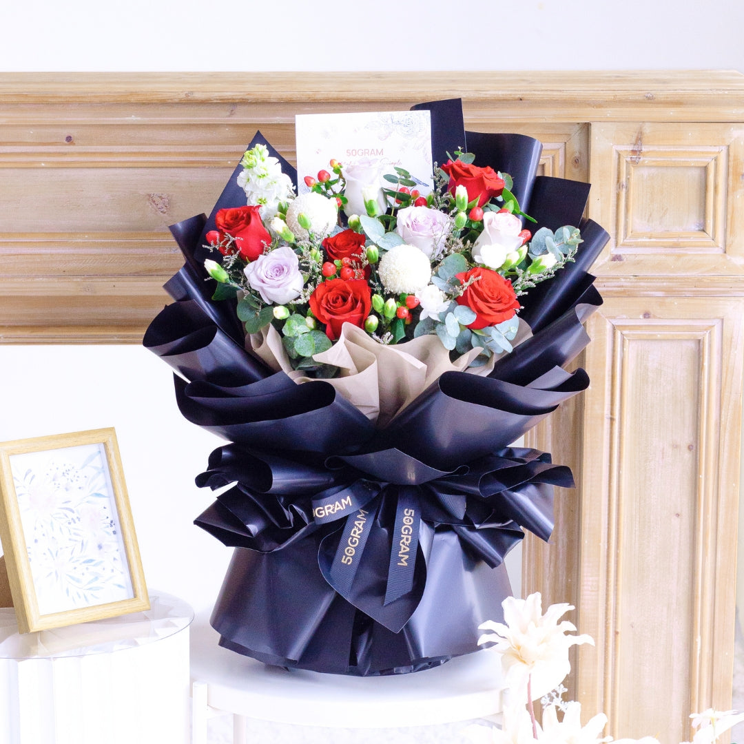 Moonlit Love Red Roses Hand Bouquet image 11