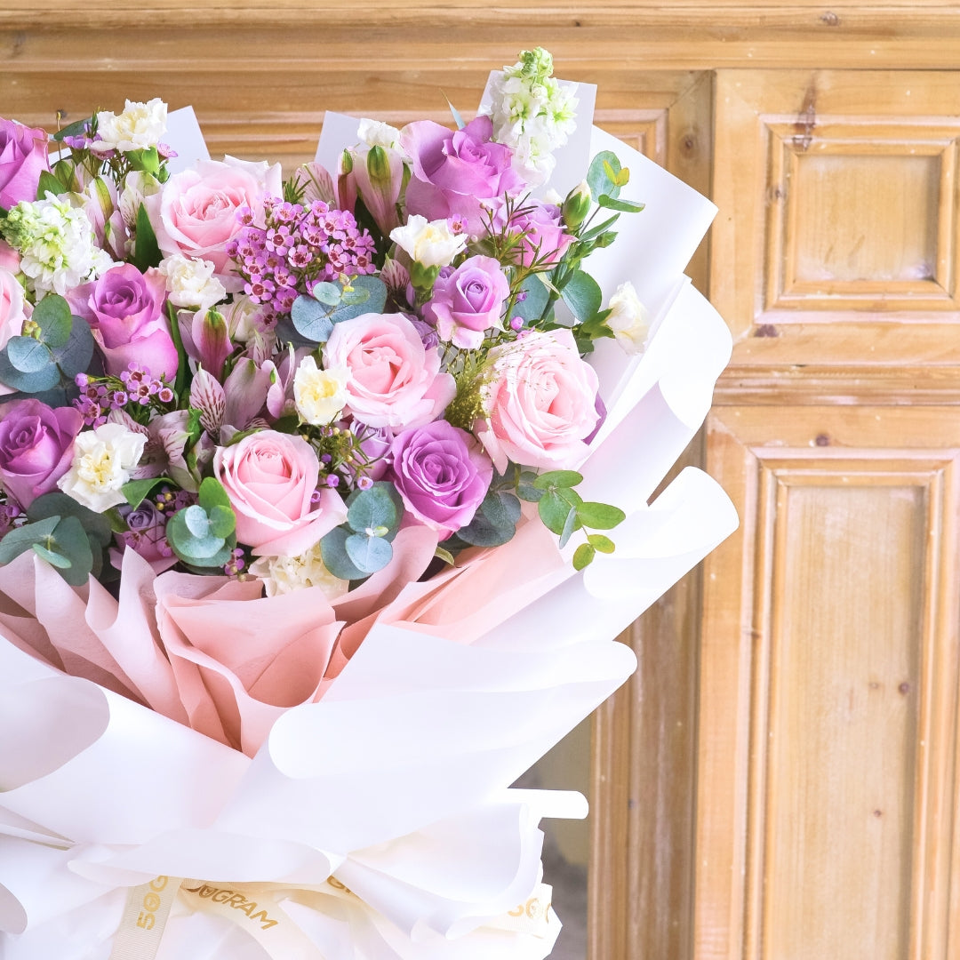 Lovely Blush Pink Purple Roses Hand Bouquet image 15