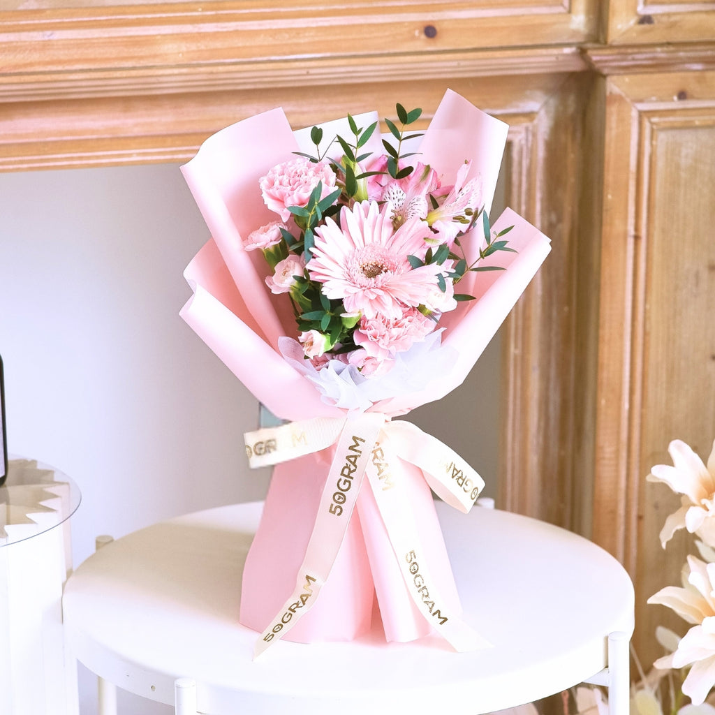 Pinkie Pop Pink Daisy Carnation Hand Bouquet image 4
