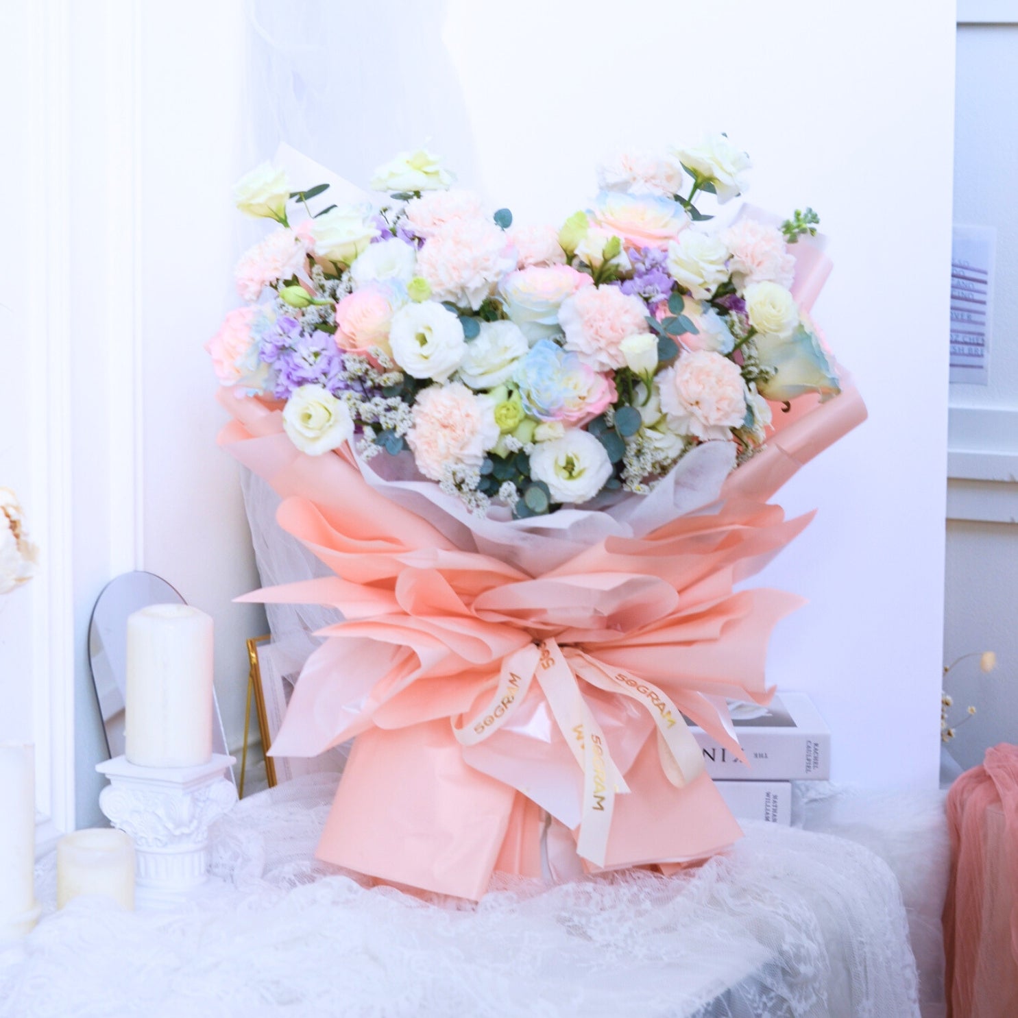 Mermaid Pink Blue Roses Hand Bouquet image 3