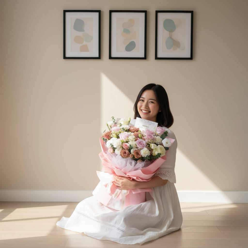 Love Bonds Pink Roses Hand Bouquet image 1