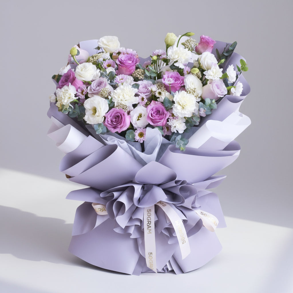 Misty Blooms Purple Roses Hand Bouquet image 0