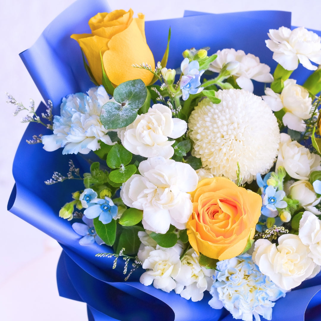 Blue Mirage Yellow Roses Hand Bouquet image 7