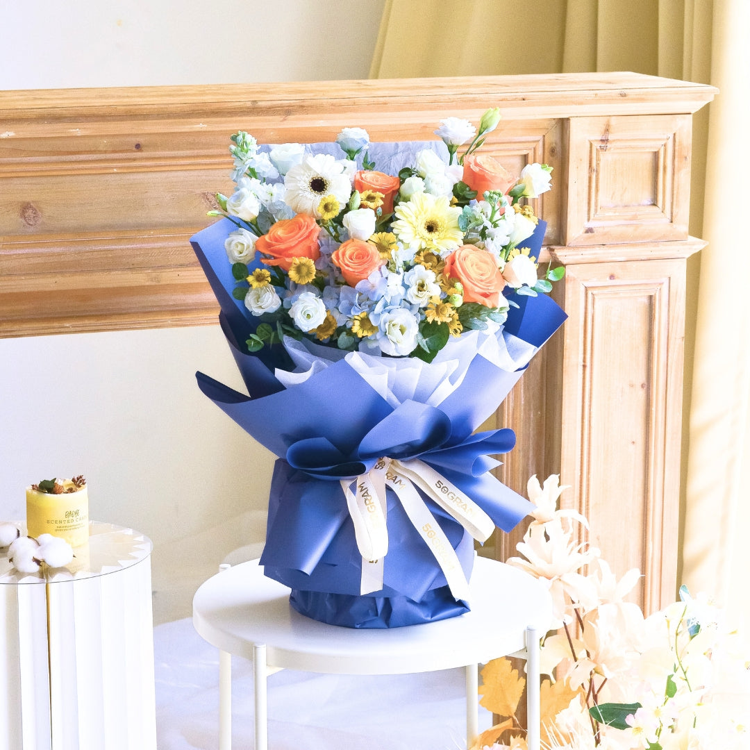 Blue Ember Orange Roses Hand Bouquet image 5